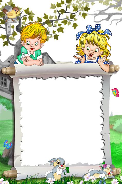 White Kids Transparent Frame Kids And Bunnies Page Borders Design
