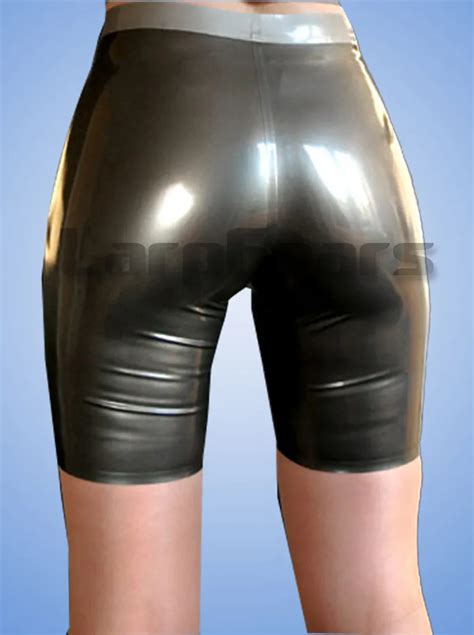 fashion woman latex shorts with strips rubber female long leg pants plus size custom made