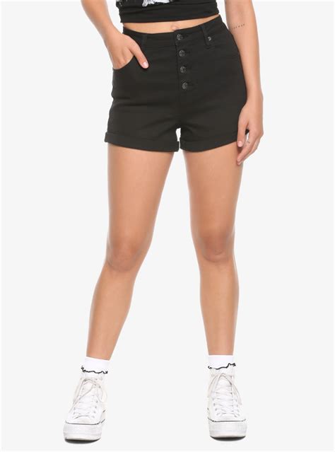 Ht Denim Black Ultra Hi Rise Button Front Shorts In 2020 Button Front