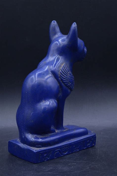 vintage egyptian goddess bastet cat blue powder of lapis lazuli casted resin made in egypt art