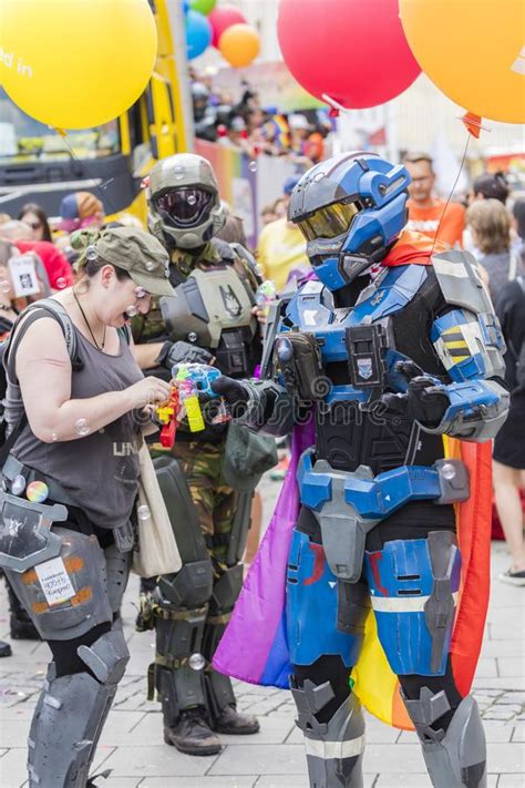 People Dressed Up In Halo Armor Suits From Microsoft Attending The Gay