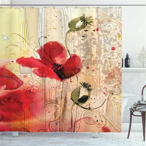 Red Poppies Garden Poppy Blossoms Bouquet Shower Curtain Extra Long 84