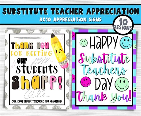 substitute teacher and appreciation sign bundle thank a etsy