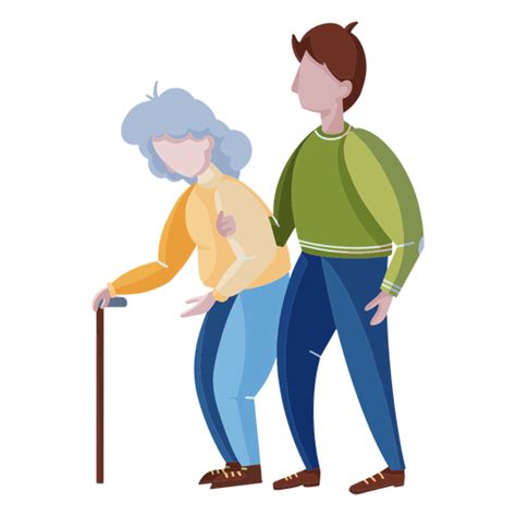 Young Man Helping Old Lady Flat Transparent Png And Svg Vector File