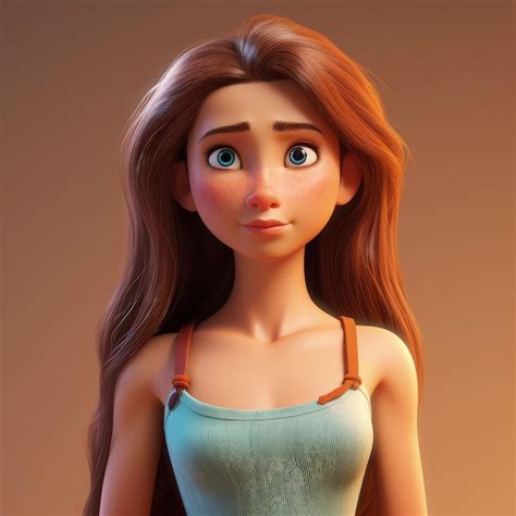 Hermosa Ni A Personaje Dibujos Animados Disney O Pixar Rojo Cabello Largo Sonriente Y Divertido