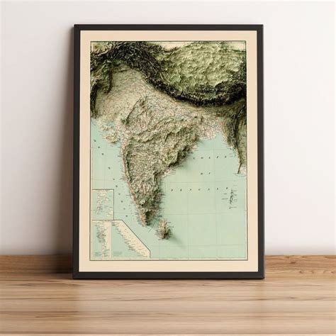 India Map India D Relief Map India Vintage Map India Etsy India