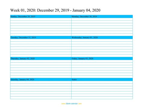 Free Printable Weekly Calendar 2020 Template Free Letter Templates