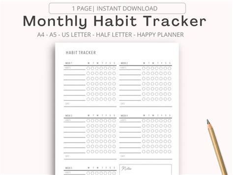 Habit Tracker Printable Template Daily Weekly Monthly Etsy