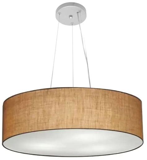 Lustre Pendente Cilíndrico Md 4190 Cúpula Em Tecido 55x15cm Palha