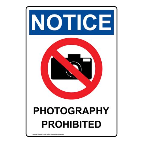 Vertical Photography Prohibited Sign Osha Notice