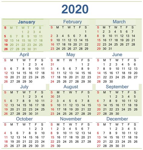2020 Printable Outlook Calendar