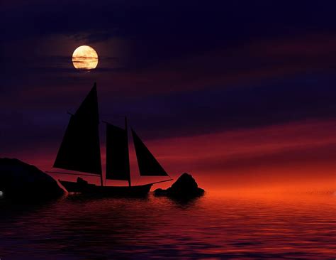Online Crop Hd Wallpaper Silhouette Of Boat Painting Night Sky