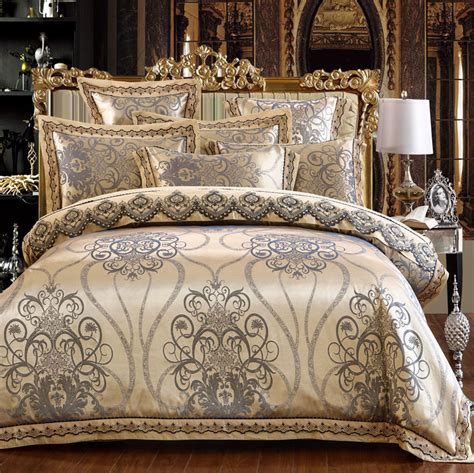 46pcs Luxury Royal Bedding Set Stain Jacquard Cotton Lace Double King