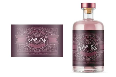 Vintage Gin Label Layout With Pink Elements By Onevectorstock