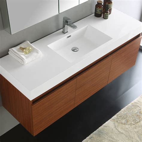 Stufurhome melody 59 inch white double sink bathroom vanity with drains and faucets in matte black. Affordable Variety / Fresca Mezzo 59" Teak Wall Hung ...