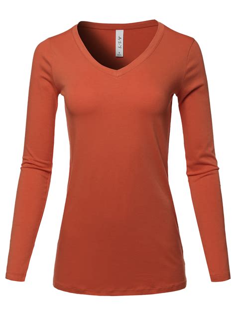 A2Y Women S Basic Solid Soft Cotton Long Sleeve V Neck Top T Shirt