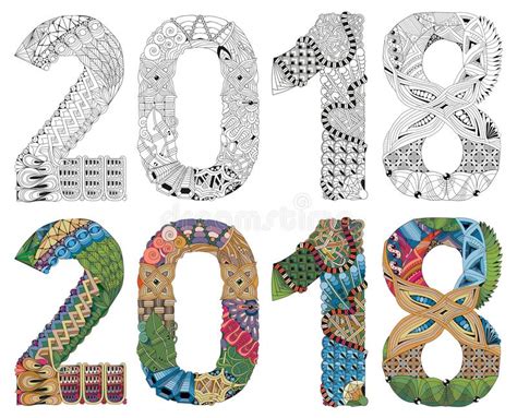 Number 2018 Zentangle Vector Decorative Object Stock Vector