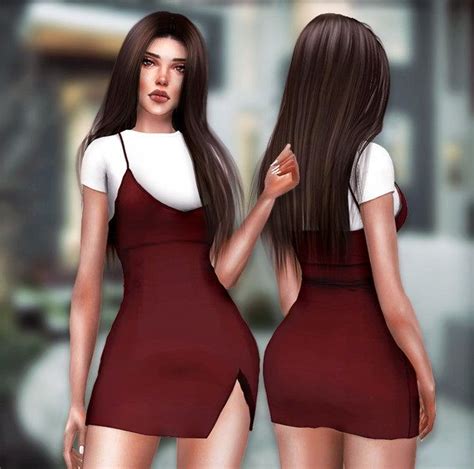 Red Dress With White Accents For Sims 4