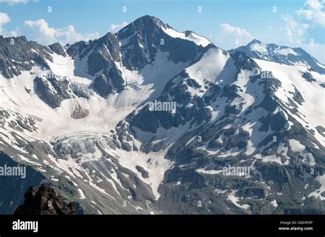 Beautiful Landscape With The Caucasus Mountains Snow Capped Peaks Of