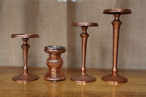 Copper Pillar Candle Holders Battery Operated Only Or