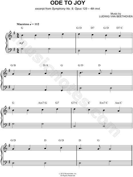 Ludwig Van Beethoven Ode To Joy Sheet Music Piano Solo In G Major