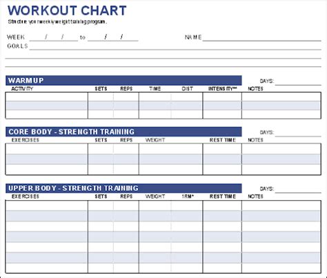 Workout Plan Template Excel ~ Ms Excel Templates