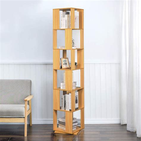 Ansleyandhosho 6 Tier Wooden Bookcase Corner Tall Book Shelf Modern