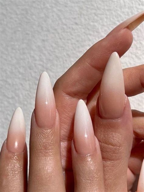 Nude Ombre Nails In Long Stilettos Nude Nails With Glitter White Tip