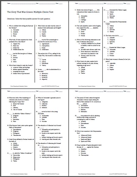 Section 2 vocabulary ancient greece flashcards and study. The Glory That Was Greece: Multiple-Choice Test | Student ...