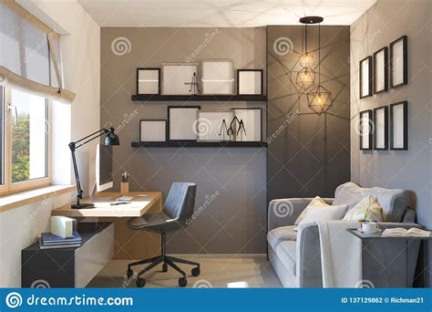 3d Illustration Of Interior Design Concept For Home Office Stock