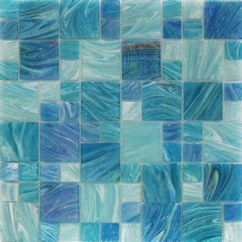 Aquatic Sky Blue French Pattern Glass Polished Mosaic Tile Pattern