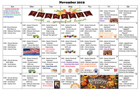 Activities Calendar November 2019 New Riverside Senior Living