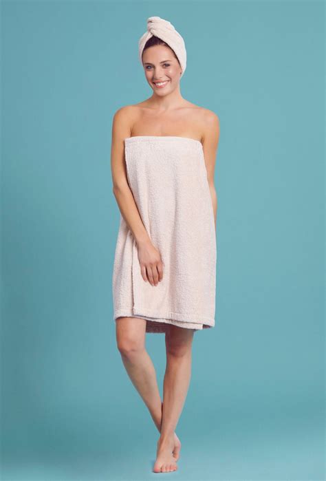 Womens Beige Towel Wrap With Hood Spabath Wrap With Adjustable Closu