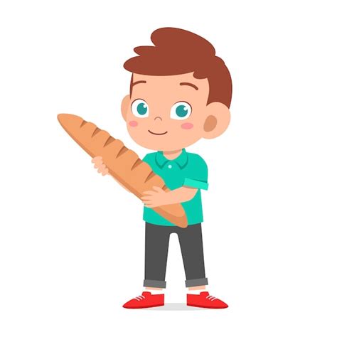 Premium Vector Happy Cute Kid Boy Holding Fresh Bread