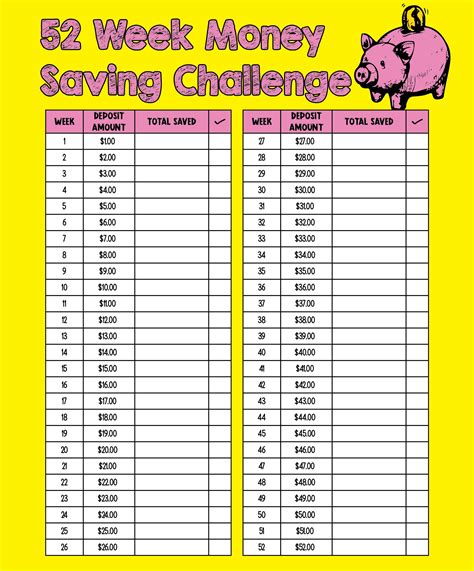 free 52 week money challenge