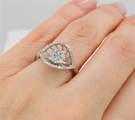 Diamond Cluster Ring Unique Promise Ring White Gold Right Hand Ring