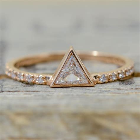 Rose Gold And Triangle Diamond With Aquamarine Split Stacking Band In