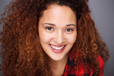 Close Up Smiling Mixed Race Girl With Curly Hair Stock Photo Image Of