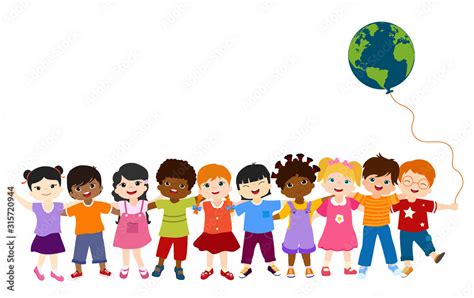 Communication Isolated Group Of Diverse Multiethnic Children Standing