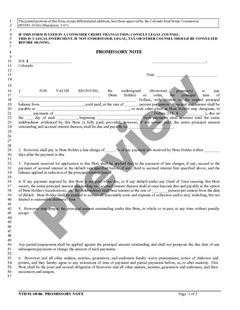 Colorado Promissory Note For Deed Of Trust Us Legal Forms