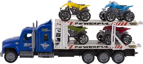 Vokodo Toy Semi Truck Trailer 15 Includes 4 Atvs Friction Carrier