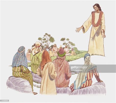Digital Illustration Of Jesus Preaching Sermon On The Mount To His ...
