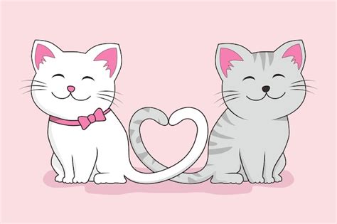 Premium Vector Couple Cat Love Cute Cartoon Isolated On Pink
