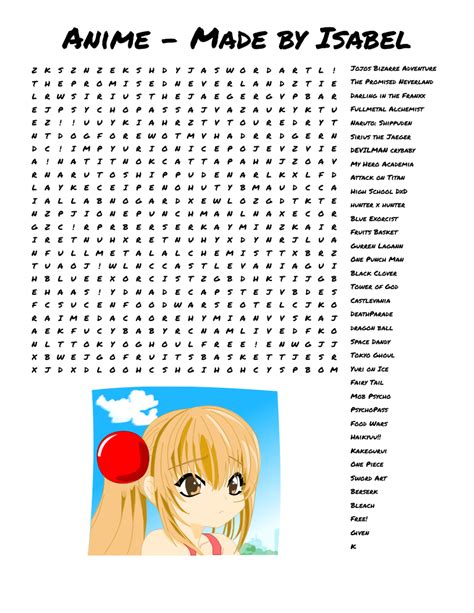 Animemanga Word Search Wordmint