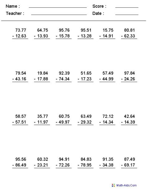 This page has printable worksheets to teach students about multiplying decimal numbers. Subtraction Worksheets with Decimals This worksheet was ...