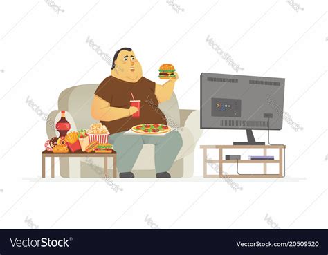 Fat Man Watching Tv Cartoon People Character Vector Image