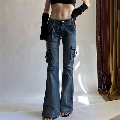 Sosana Low Waist Cargo Boot Cut Jeans Yesstyle