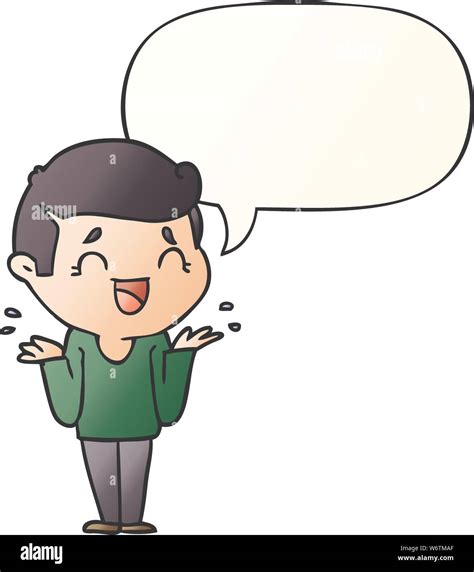 Cartoon Laughing Confused Man With Speech Bubble In Smooth Gradient