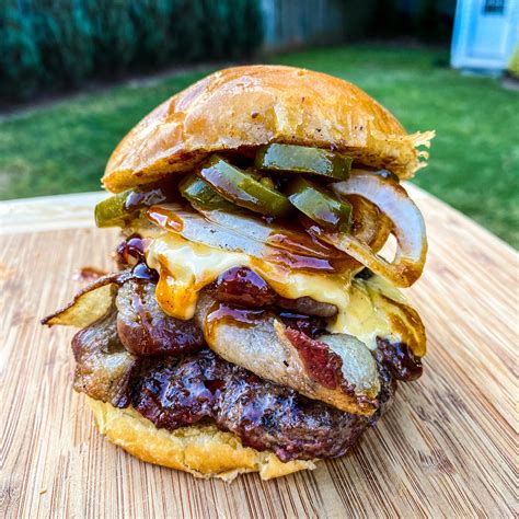 The Best Burger Ive Ever Made Bbq Bacon Cheeseburger With Grilled Onions And Jalape Os Cooked