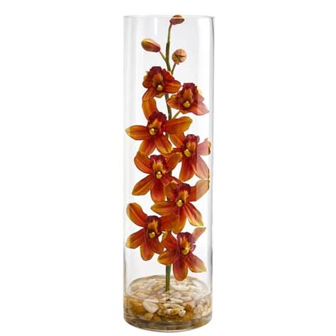 20 Burgundy Cymbidium Orchid Arrangement In Cylinder Vase Tabletop Floral Arrangements Michaels